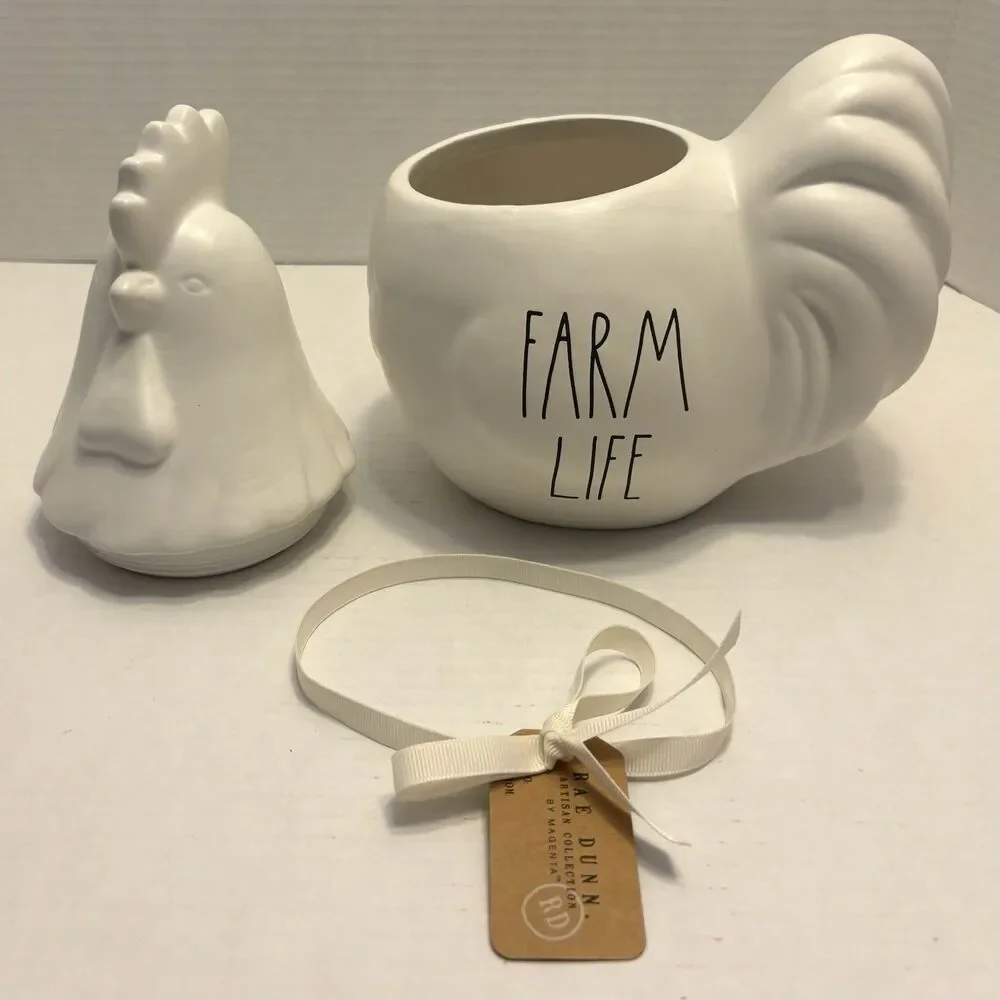 Rae Dunn Artisan Canister Cookie Jar Farm House Life Chicken Rooster White NWT